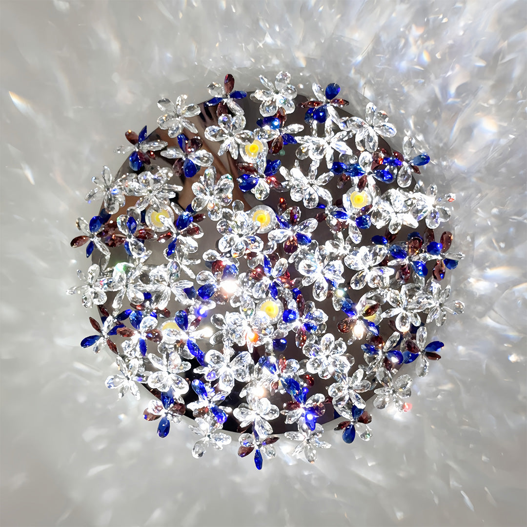 French Silver Crystal Ceiling Light Round Romantic Two Sizes LED
