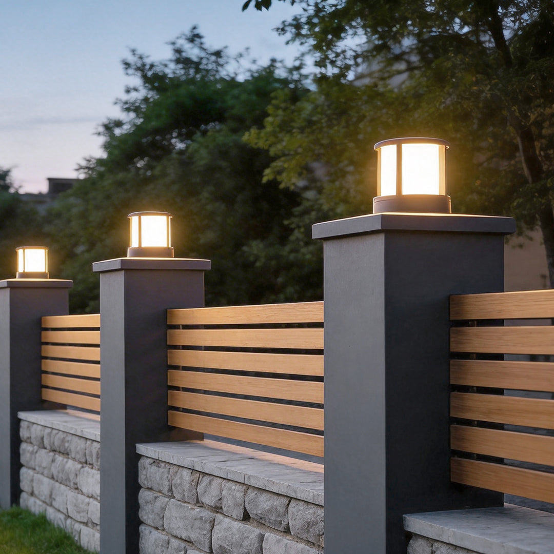 Modern Cylinder Die-Cast Aluminum Acrylic Outdoor Pillar Light Black White Hardwired IP65 700LM Garden Yard