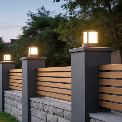 Modern Cylinder Die-Cast Aluminum Acrylic Outdoor Pillar Light Black White Hardwired IP65 700LM Garden Yard