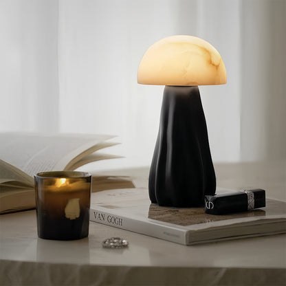 Modern LED Table Lamp Rechargeable Resin Mushroom Glass Shade Bedside Tri-Color Touch Coffee Black 7.48 Inch