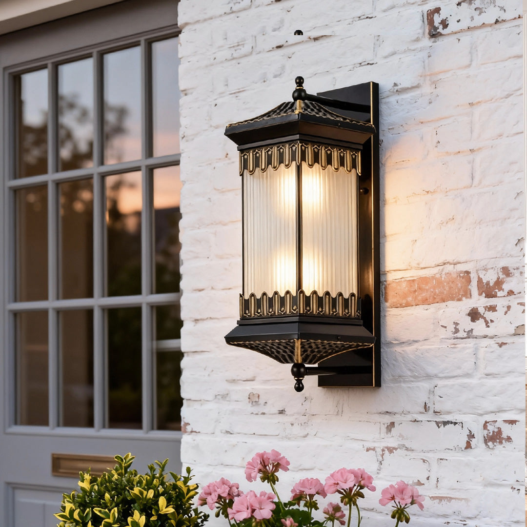 Full Copper Mid-Century American Retro Outdoor Wall Sconce E27 IP55 Gold Foiled