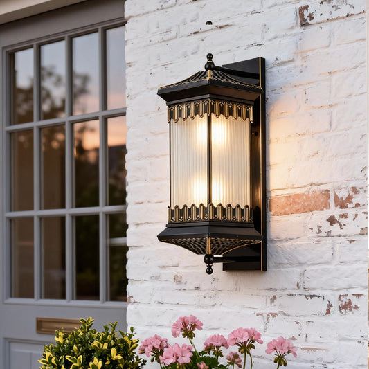 Full Copper Mid-Century American Retro Outdoor Wall Sconce E27 IP55 Gold Foiled