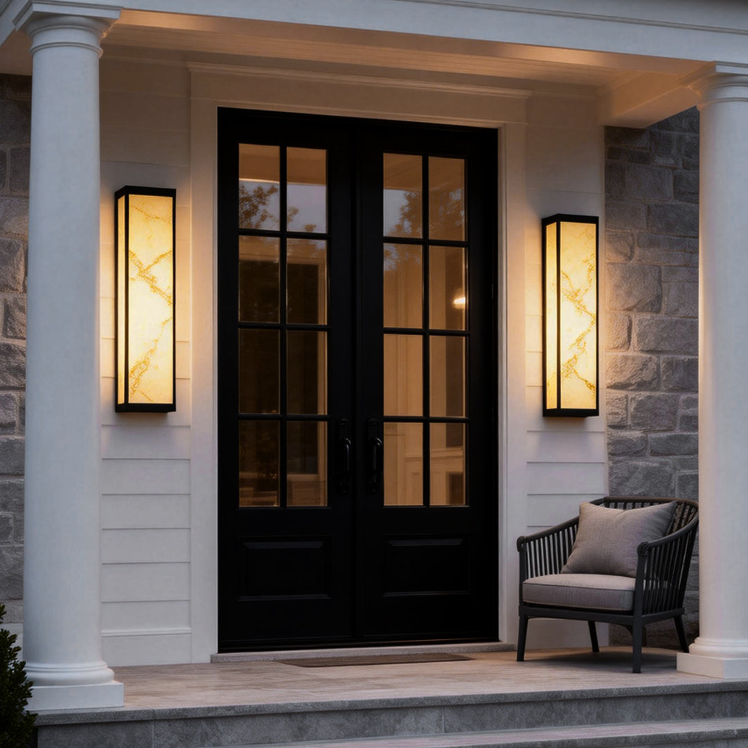 Modern Marble Finish Stainless Steel LED Outdoor Wall Sconce Black IP65 CRI80 4 Heights Courtyard Park Villa