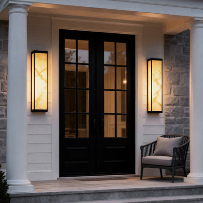 Modern Marble Finish Stainless Steel LED Outdoor Wall Sconce Black IP65 CRI80 4 Heights Courtyard Park Villa