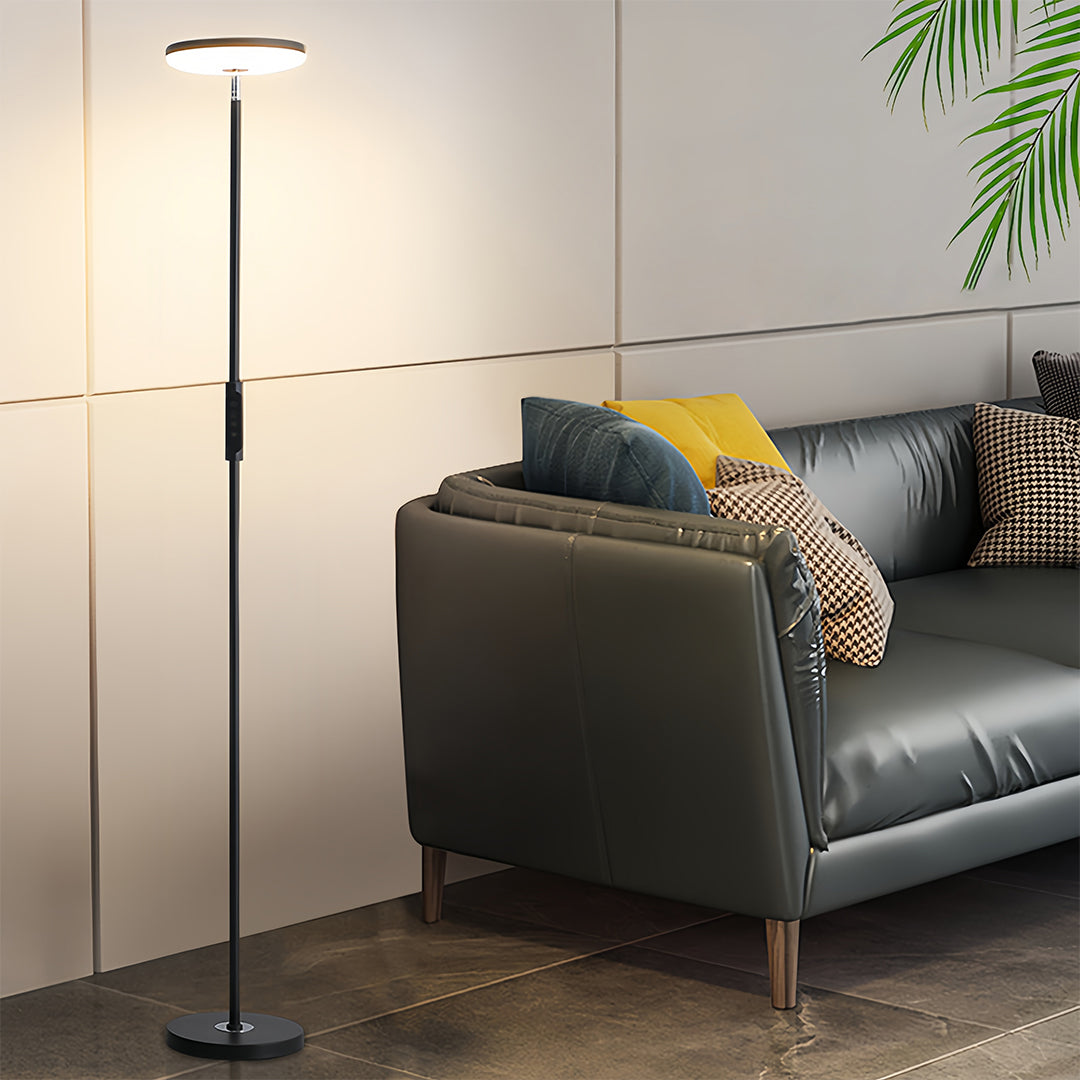 Modern Floor Lamp LED 360 Degree Adjustable Head Uplight Downlight Acrylic Disc Iron Dimmable Remote 3 Color Modes Black White 71 Inch