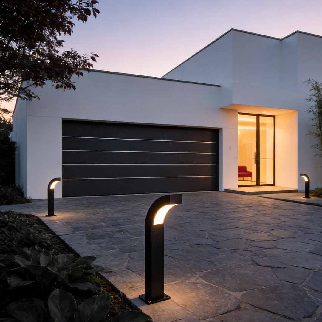 Curved Die-Cast Aluminum LED Path Light Black Minimalist Outdoor Landscape 24'' IP65
