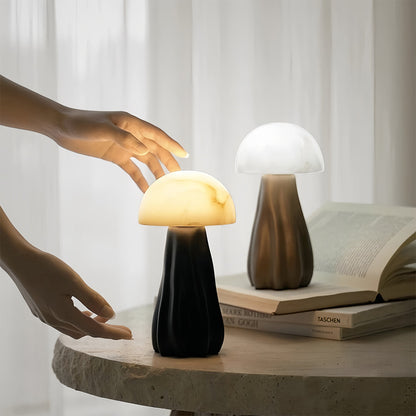 Modern LED Table Lamp Rechargeable Resin Mushroom Glass Shade Bedside Tri-Color Touch Coffee Black 7.48 Inch