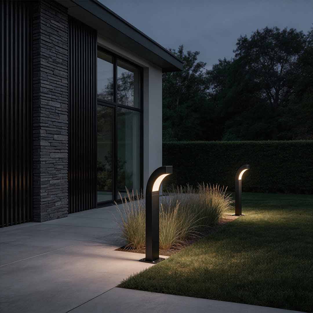 Curved Die-Cast Aluminum LED Path Light Black Minimalist Outdoor Landscape 24'' IP65