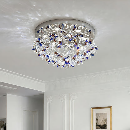 French Silver Crystal Ceiling Light Round Romantic Two Sizes LED
