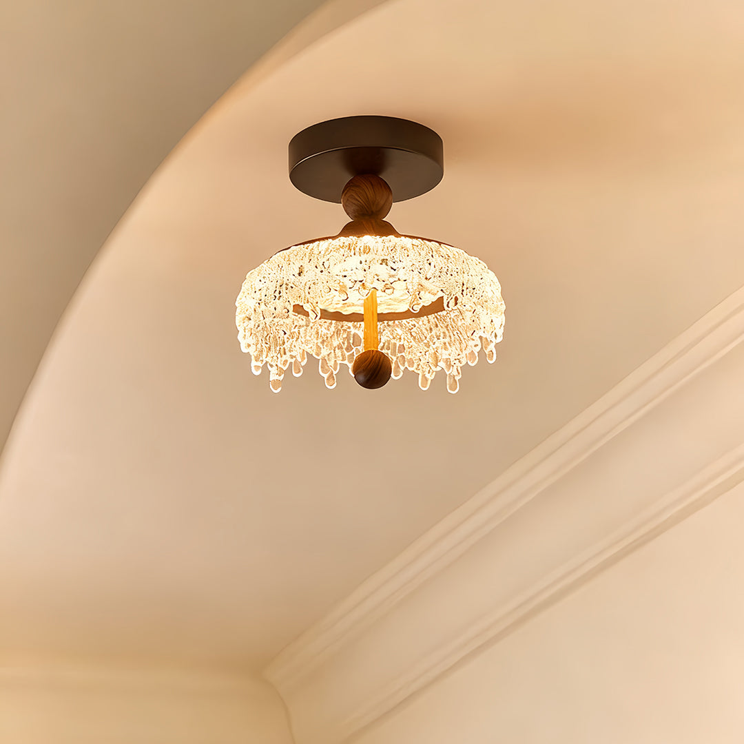 Water Drop Semi-Flush Mount Walnut Finish Vintage French Style LED