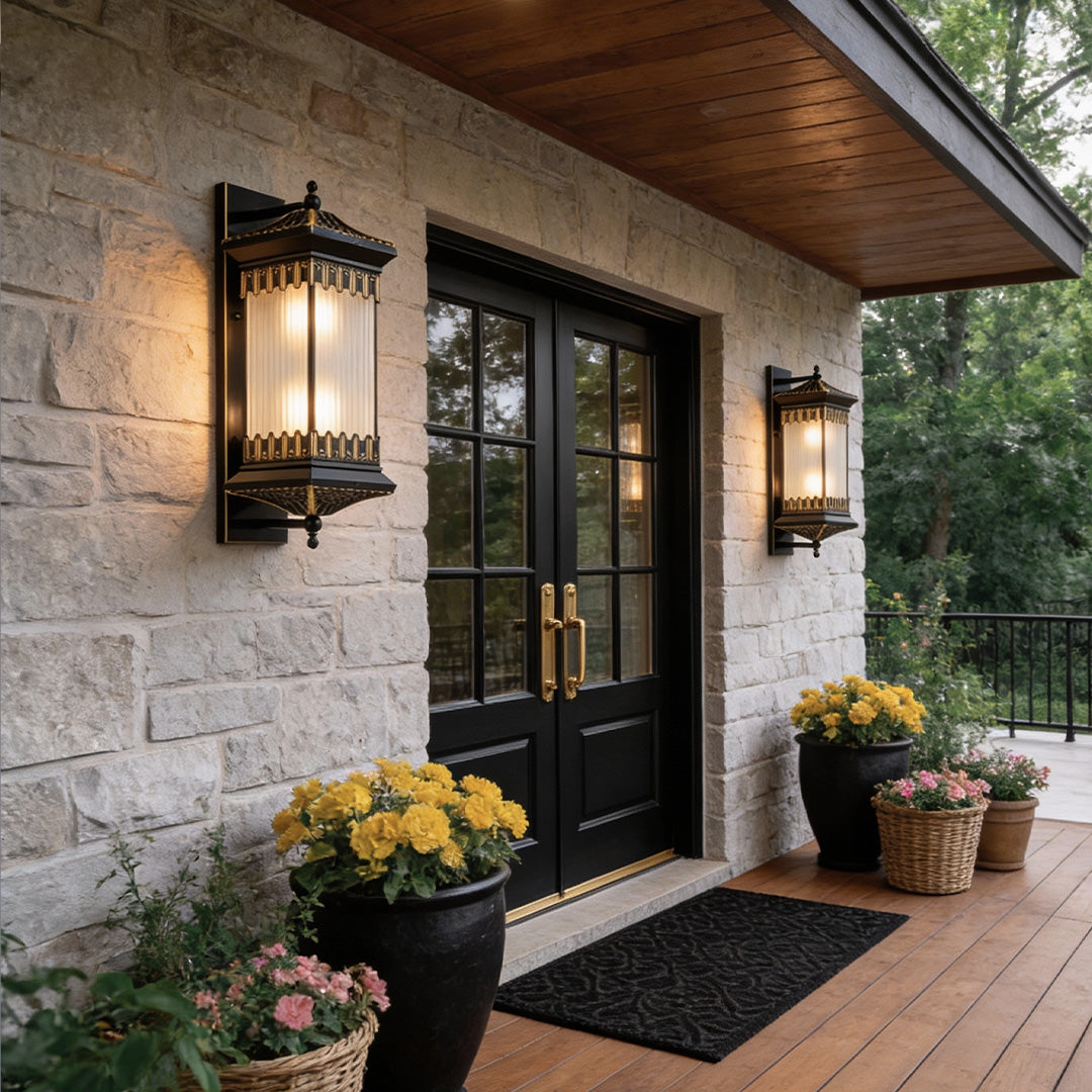Full Copper Mid-Century American Retro Outdoor Wall Sconce E27 IP55 Gold Foiled