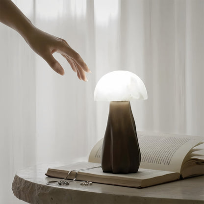 Modern LED Table Lamp Rechargeable Resin Mushroom Glass Shade Bedside Tri-Color Touch Coffee Black 7.48 Inch