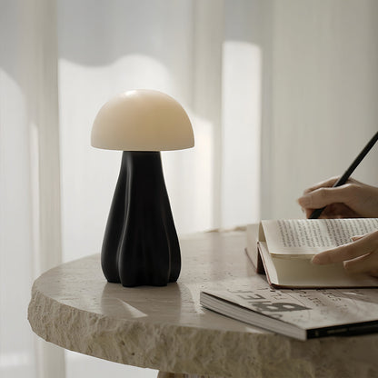Modern LED Table Lamp Rechargeable Resin Mushroom Glass Shade Bedside Tri-Color Touch Coffee Black 7.48 Inch