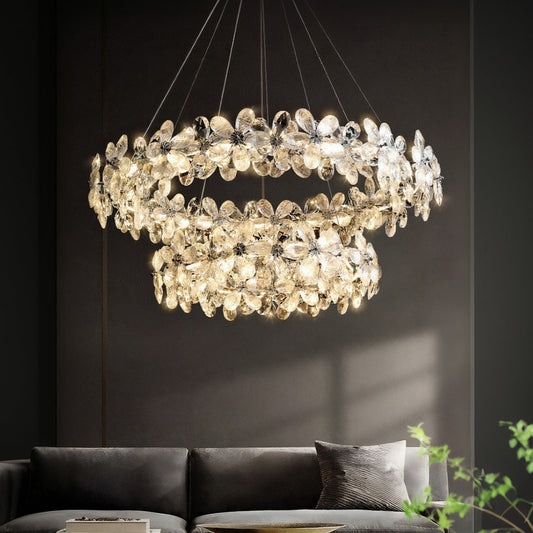 Crystal Chandelier Chrome K9 Crystal Flower French Luxury Integrated LED Stepless Dimming Remote Five Configurations