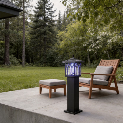 Solar Bollard Light Black Die-Cast Aluminum Dual Mode White and Purple Mosquito Attracting IP55 6W