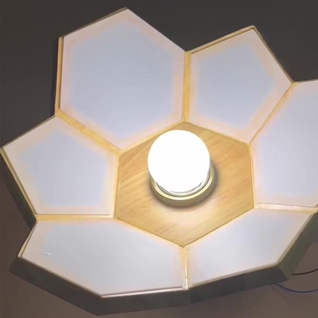 Lotus Oak Semi-Flush Mount Wood Walnut Nordic LED E27 4 Variants