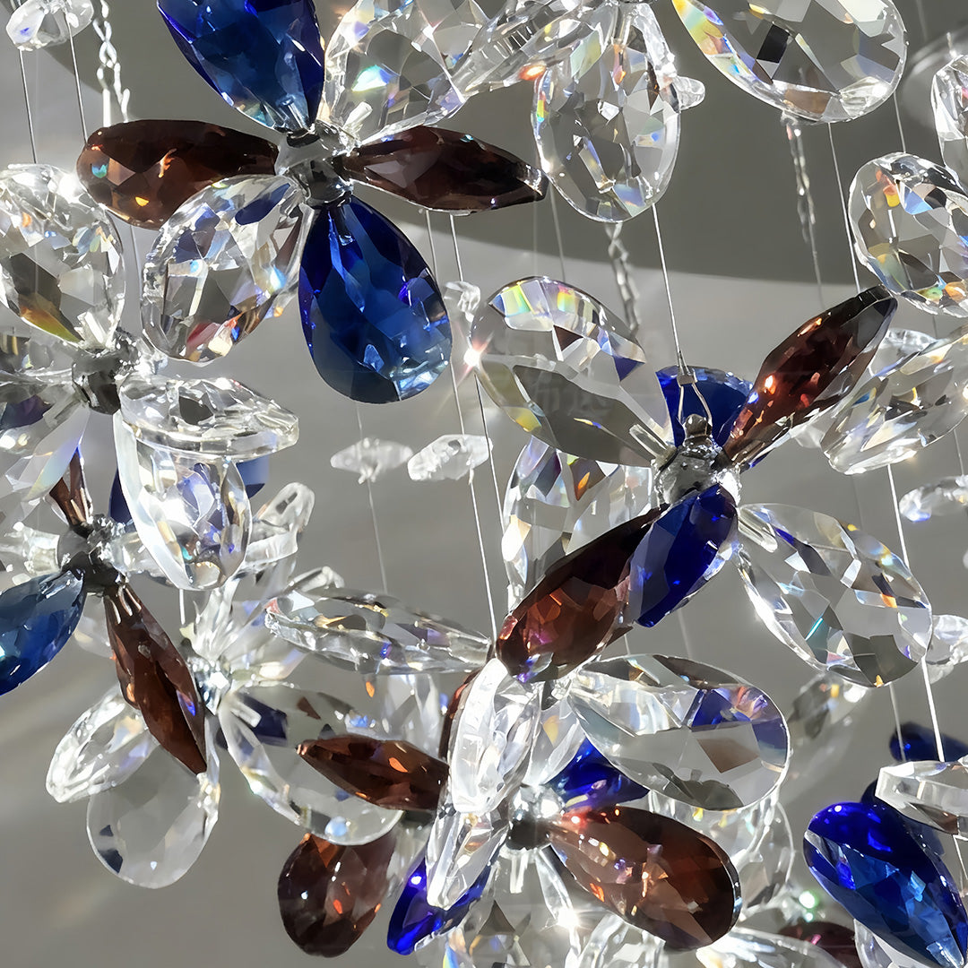 French Silver Crystal Ceiling Light Round Romantic Two Sizes LED