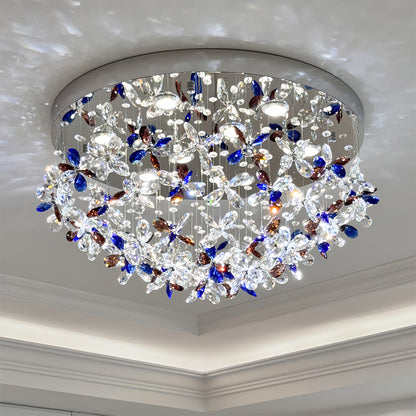 French Silver Crystal Ceiling Light Round Romantic Two Sizes LED