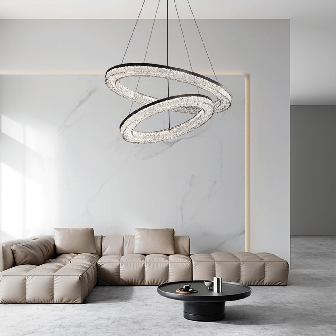 Copper Ring Chandelier Dimmable LED 3000K 6000K Remote 10 Configurations Black