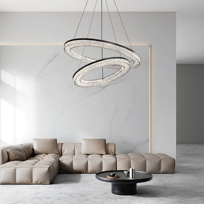 Copper Ring Chandelier Dimmable LED 3000K 6000K Remote 10 Configurations Black
