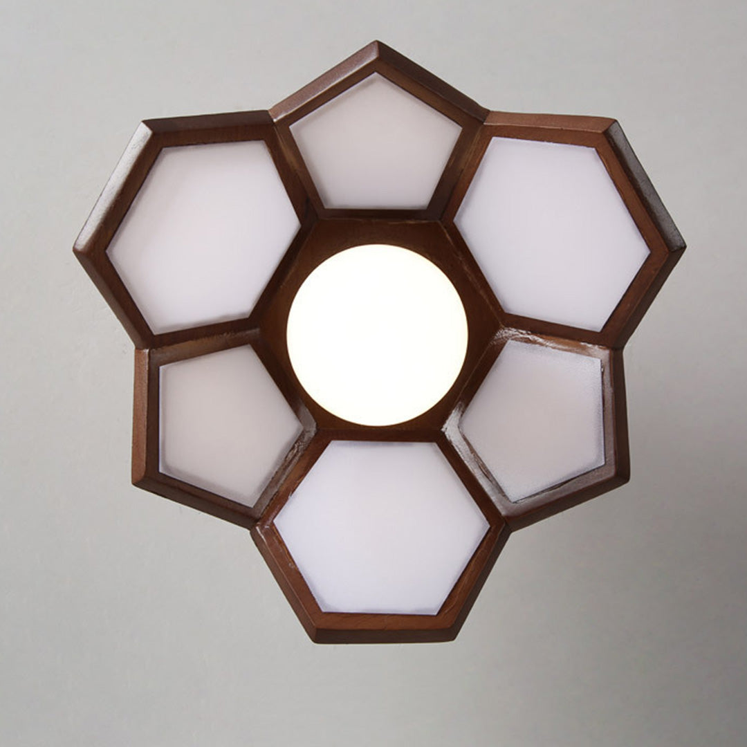 Lotus Oak Semi-Flush Mount Wood Walnut Nordic LED E27 4 Variants