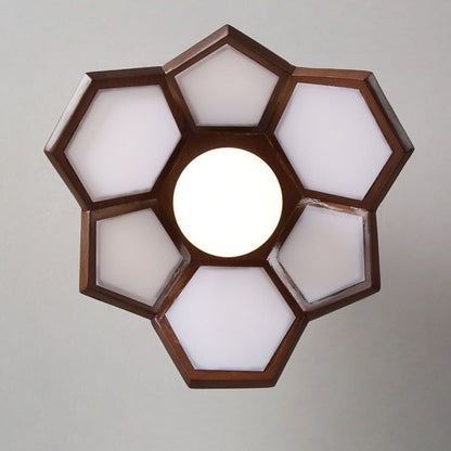 Lotus Oak Semi-Flush Mount Wood Walnut Nordic LED E27 4 Variants