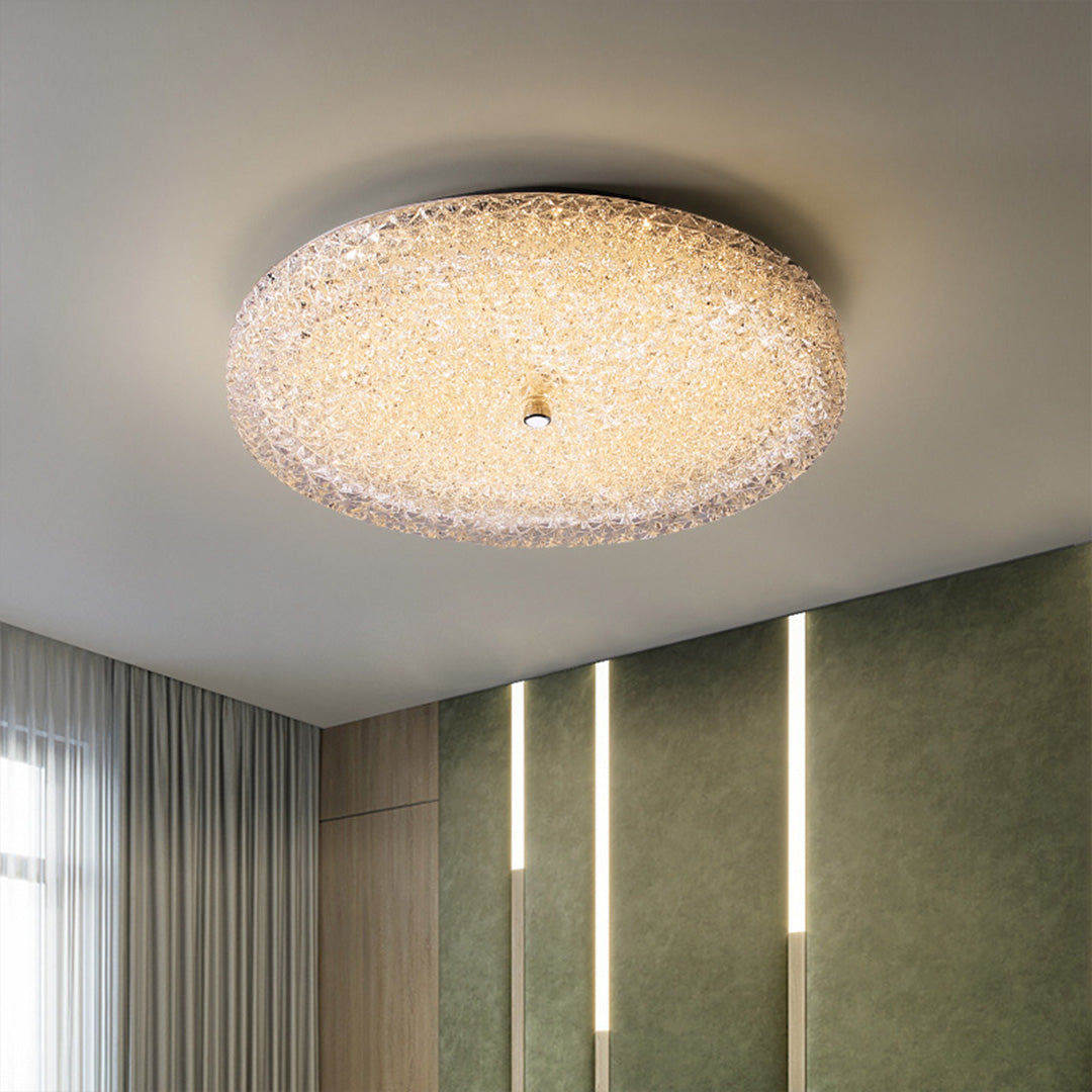 Crushed Ice Glass Crystal Flush Mount Chrome Two Sizes Three Modes