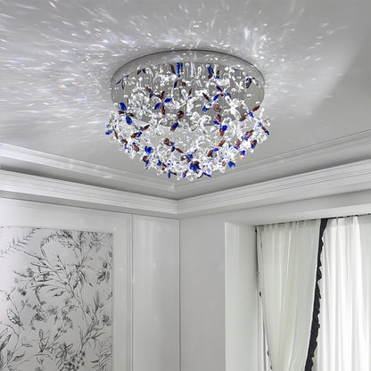French Silver Crystal Ceiling Light Round Romantic Two Sizes LED