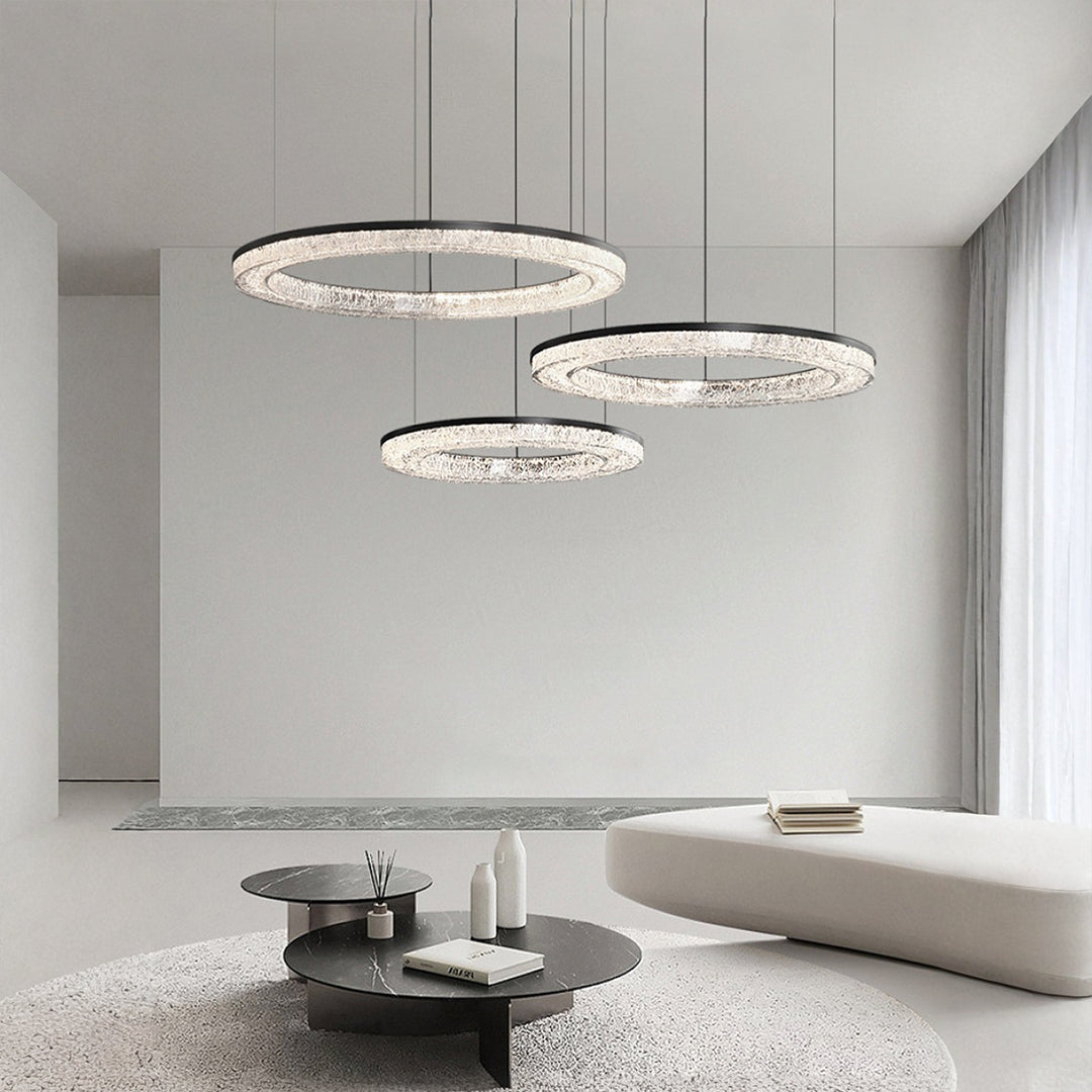 Copper Ring Chandelier Dimmable LED 3000K 6000K Remote 10 Configurations Black