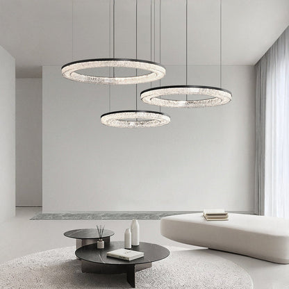 Copper Ring Chandelier Dimmable LED 3000K 6000K Remote 10 Configurations Black