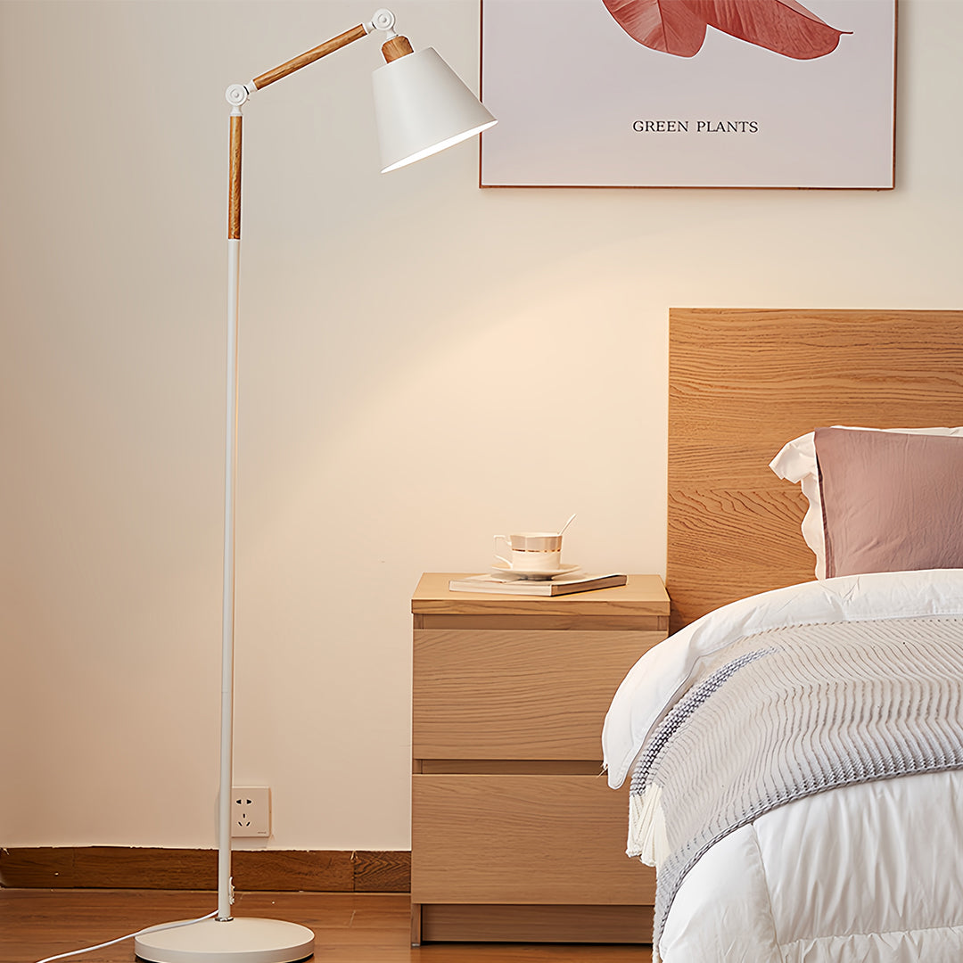 Floor Reading Lamp LED Dimmable Remote 180 Degree Adjustable Arm E27 Iron Baked Paint Eye Care Black White 63 Inch