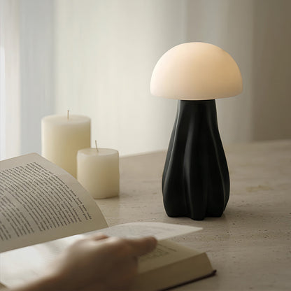 Modern LED Table Lamp Rechargeable Resin Mushroom Glass Shade Bedside Tri-Color Touch Coffee Black 7.48 Inch