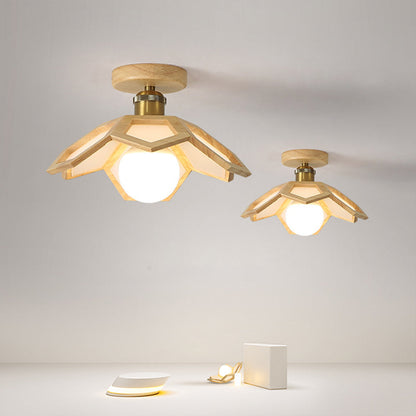 Lotus Oak Semi-Flush Mount Wood Walnut Nordic LED E27 4 Variants
