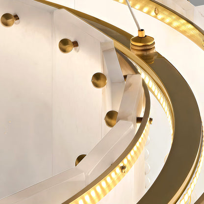 Solid Brass Chandelier with Natural Cloud Stone Drum Shade