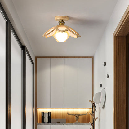 Lotus Oak Semi-Flush Mount Wood Walnut Nordic LED E27 4 Variants