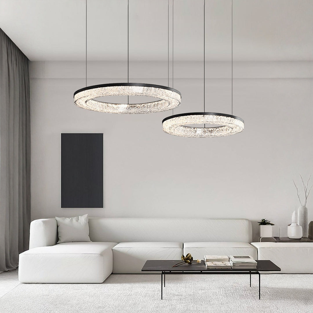 Copper Ring Chandelier Dimmable LED 3000K 6000K Remote 10 Configurations Black