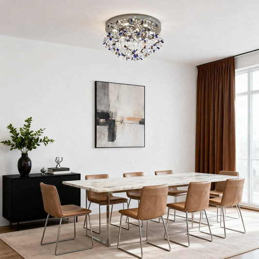 French Silver Crystal Ceiling Light Round Romantic Two Sizes LED