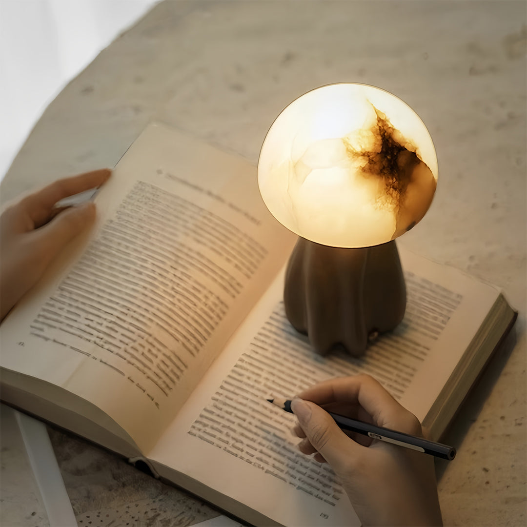 Modern LED Table Lamp Rechargeable Resin Mushroom Glass Shade Bedside Tri-Color Touch Coffee Black 7.48 Inch