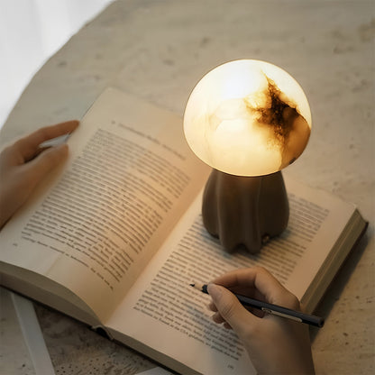 Modern LED Table Lamp Rechargeable Resin Mushroom Glass Shade Bedside Tri-Color Touch Coffee Black 7.48 Inch