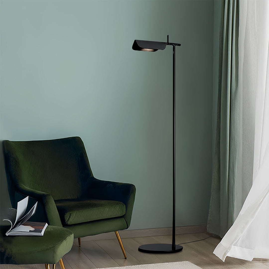 Compact Nordic LED Reading Floor Lamp 180° Rotating Head 350° Swivel Electroplated Iron Acrylic Shade 3000K Black White 43''