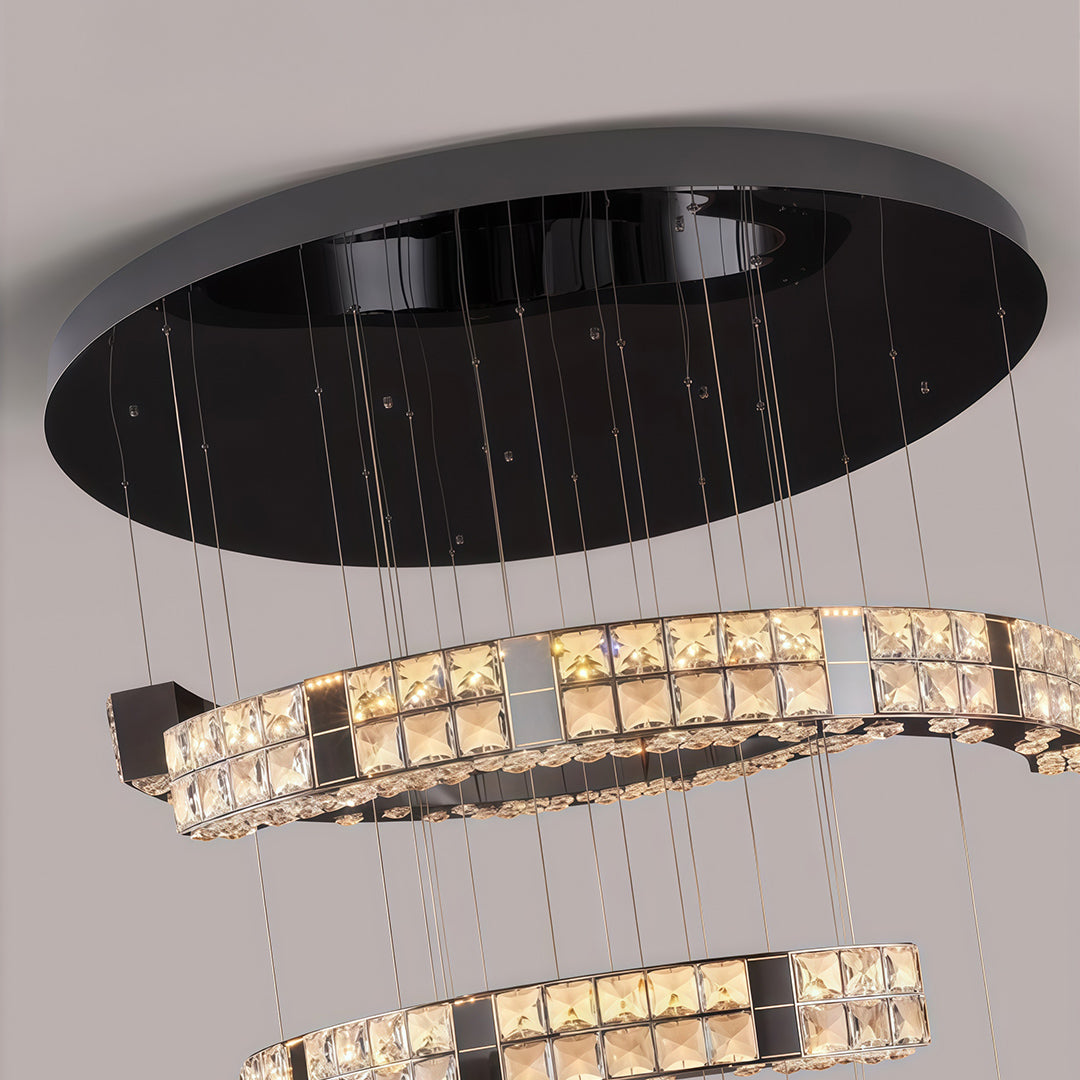 Crystal Chandelier Stainless Steel Chrome Titanium Black Warm White LED Multi-Tier Cascading Large Format