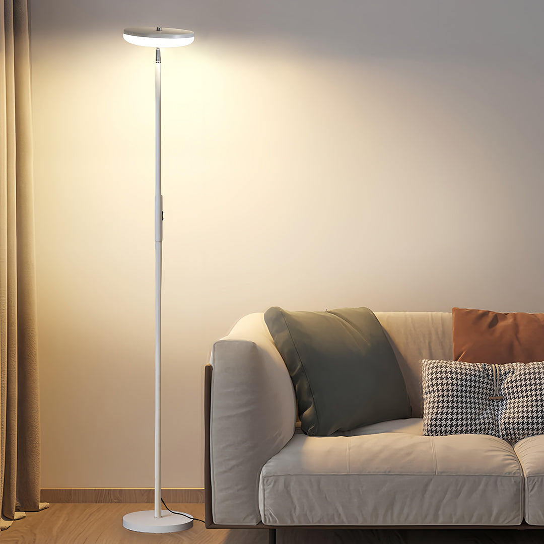 Modern Floor Lamp LED 360 Degree Adjustable Head Uplight Downlight Acrylic Disc Iron Dimmable Remote 3 Color Modes Black White 71 Inch
