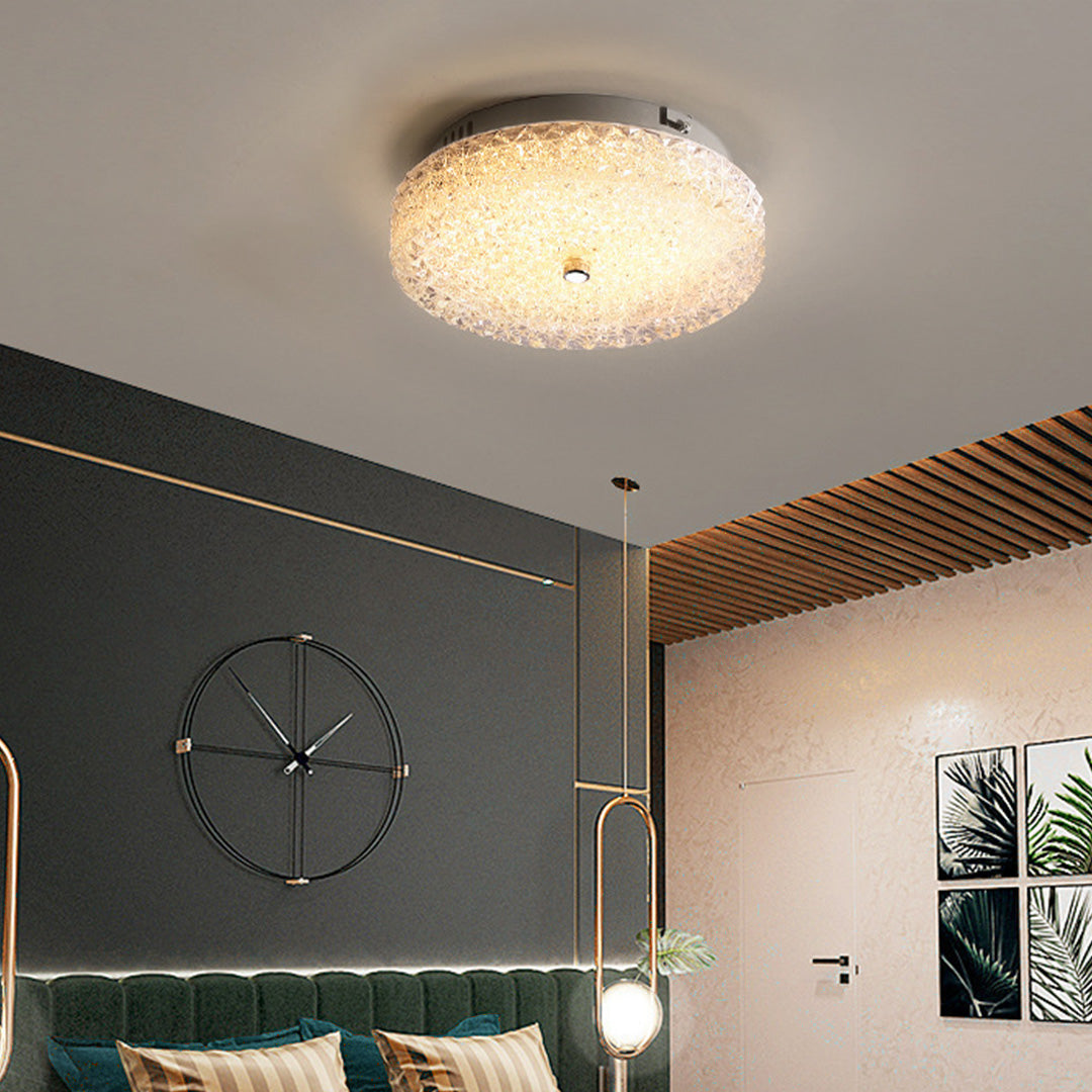 Crushed Ice Glass Crystal Flush Mount Chrome Two Sizes Three Modes