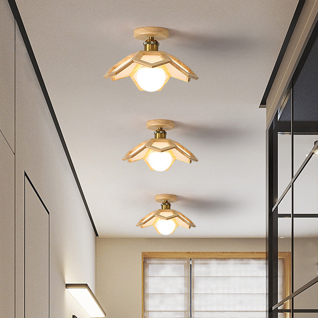 Lotus Oak Semi-Flush Mount Wood Walnut Nordic LED E27 4 Variants