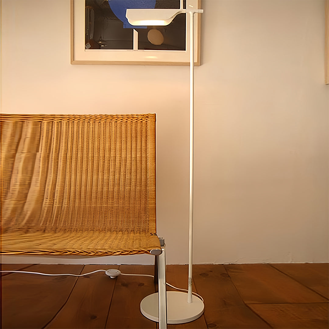 Compact Nordic LED Reading Floor Lamp 180° Rotating Head 350° Swivel Electroplated Iron Acrylic Shade 3000K Black White 43''