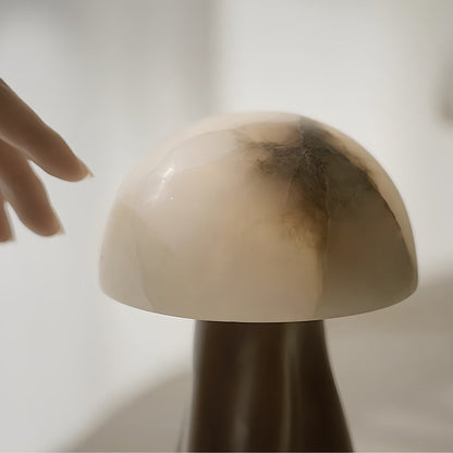 Modern LED Table Lamp Rechargeable Resin Mushroom Glass Shade Bedside Tri-Color Touch Coffee Black 7.48 Inch
