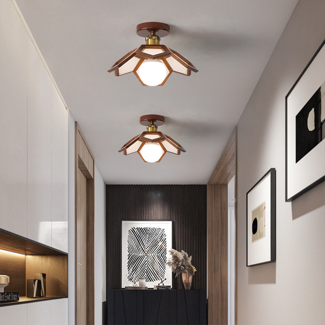 Lotus Oak Semi-Flush Mount Wood Walnut Nordic LED E27 4 Variants