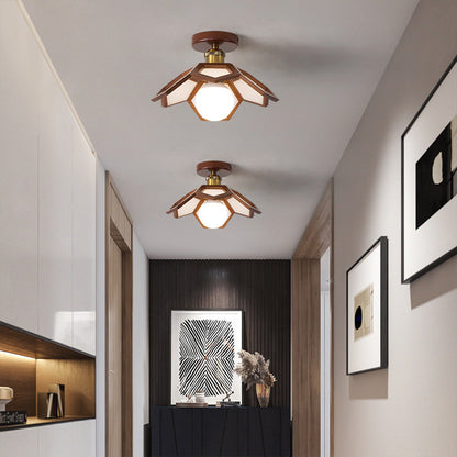 Lotus Oak Semi-Flush Mount Wood Walnut Nordic LED E27 4 Variants