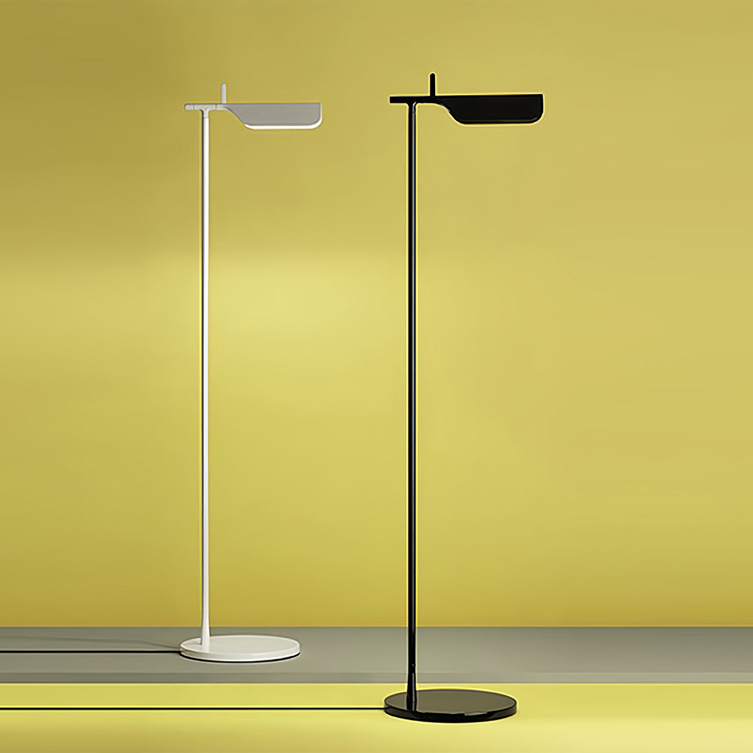 Compact Nordic LED Reading Floor Lamp 180° Rotating Head 350° Swivel Electroplated Iron Acrylic Shade 3000K Black White 43''
