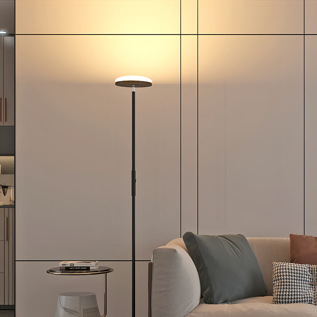 Modern Floor Lamp LED 360 Degree Adjustable Head Uplight Downlight Acrylic Disc Iron Dimmable Remote 3 Color Modes Black White 71 Inch